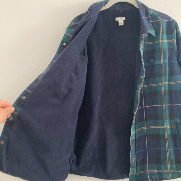 LL Bean Fleece Sherpa Lined Scotch Plaid Flannel Long Sleeve Snap Chore Shirt - Picture 6 of 12